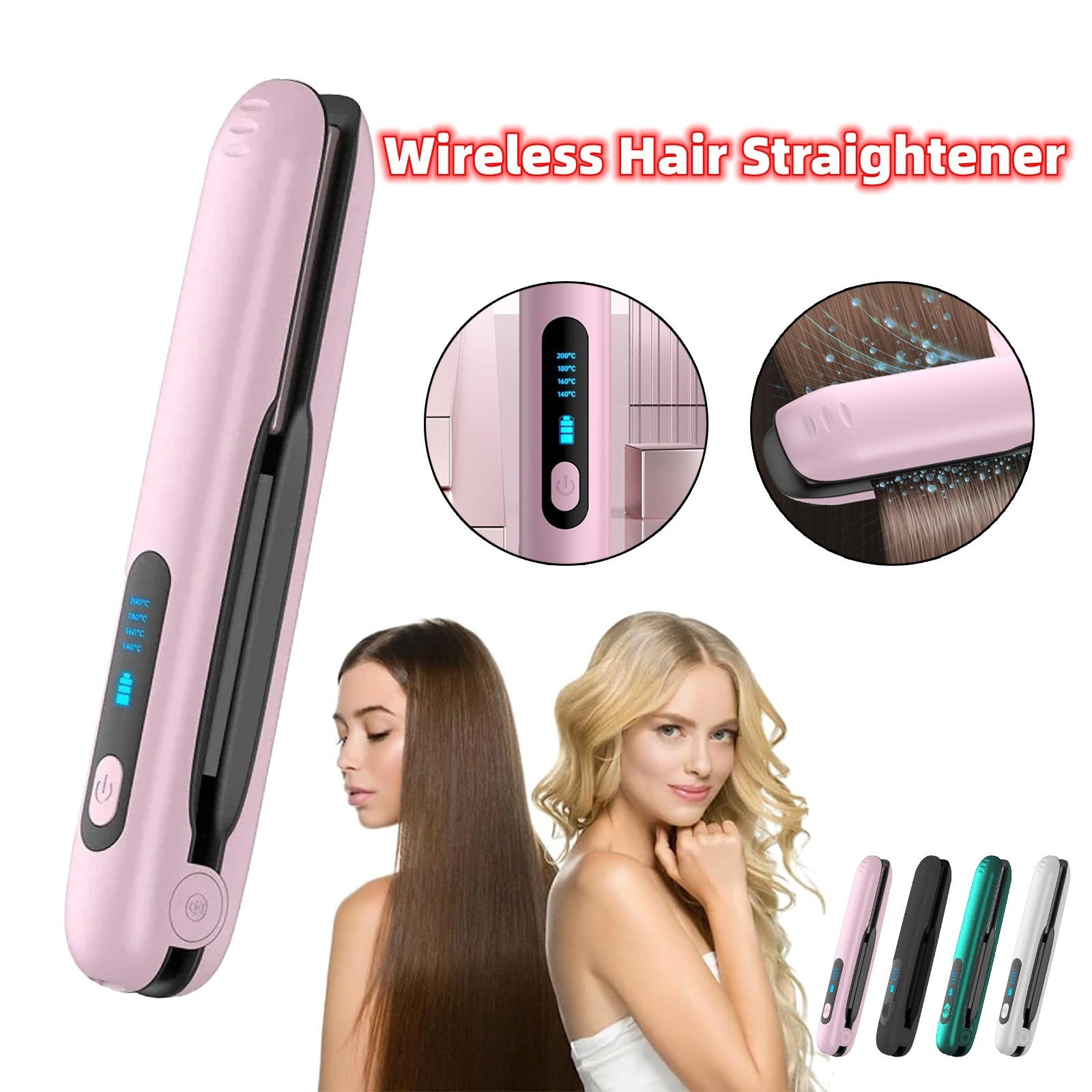 Cordless 2-in-1 Hair Straightener & Curler – Mini USB Rechargeable Flat Iron