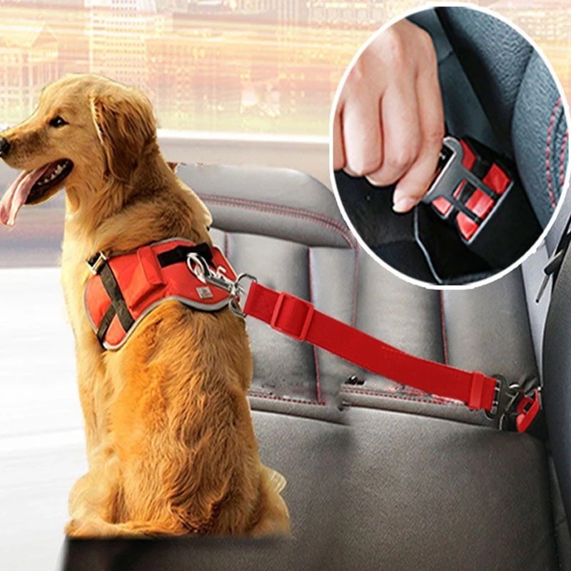 Adjustable Pet Car Seat Belt – Dog & Cat Safety Harness with Leash Clip