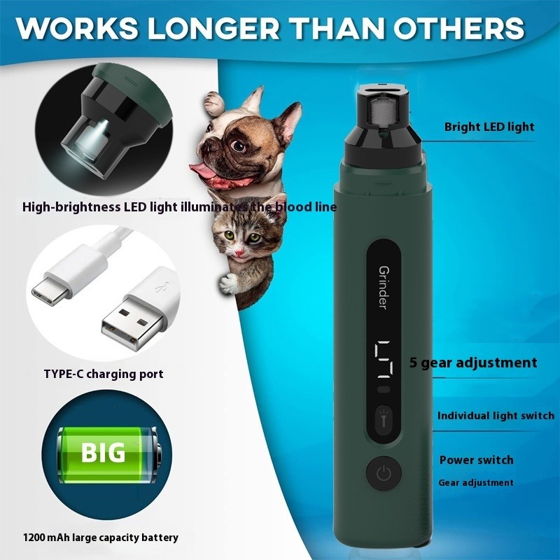 Rechargeable Electric Dog Nail Grinder – Quiet 5-Speed Pet Nail Trimmer - Image 4