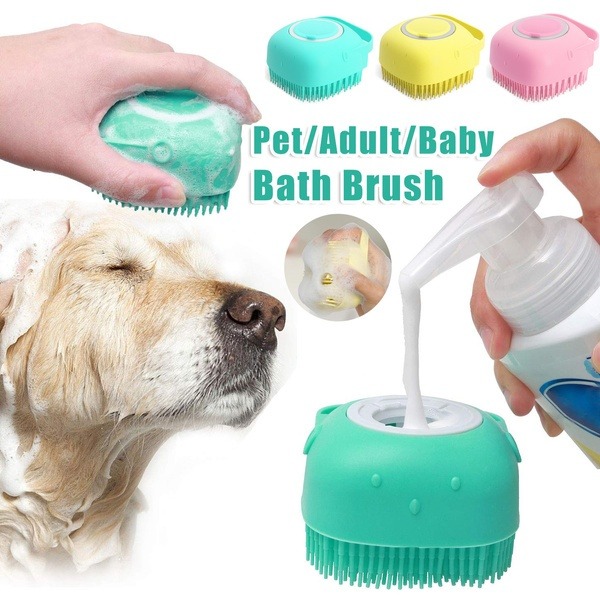Silicone Pet Bath Massage Glove Brush with Shampoo Dispenser for Dogs & Cats | Grooming, Shedding & Cleaning Comb