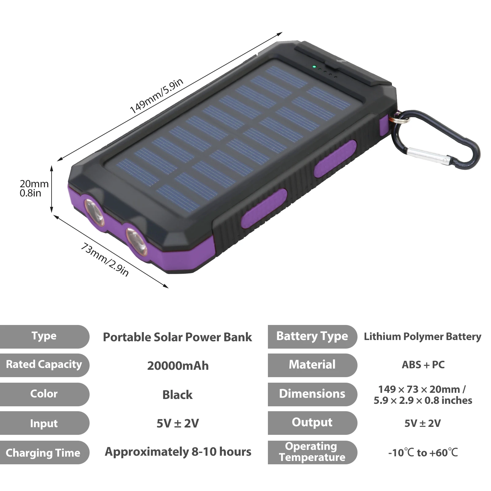 20000mAh Solar Power Bank | Portable Fast Charging & Built-in LED Light - Image 5