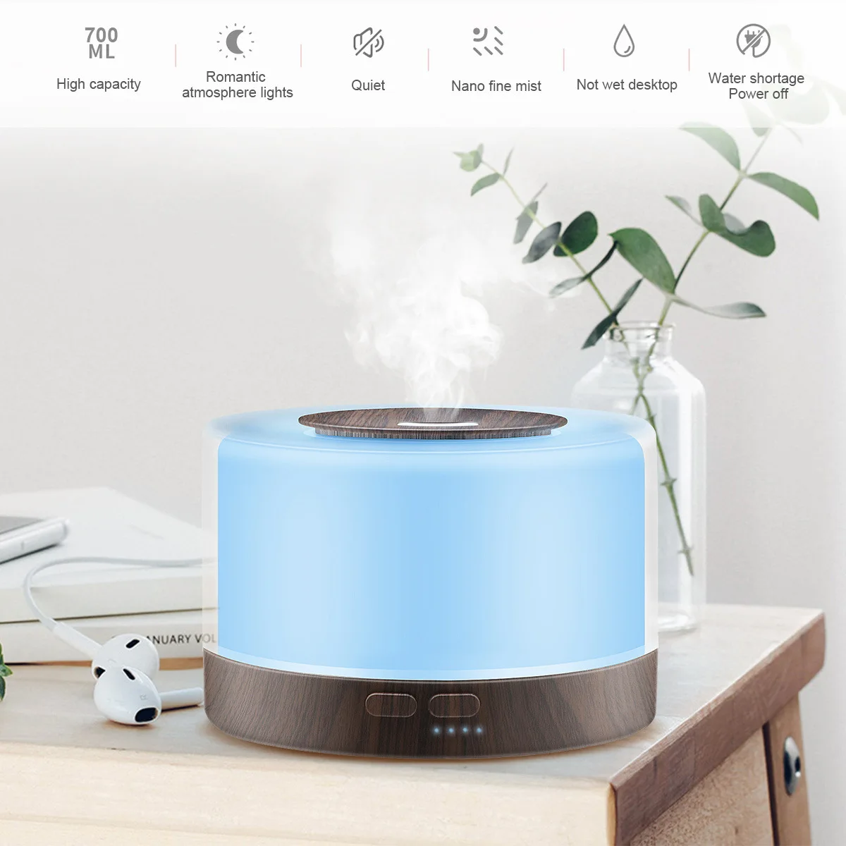 550ml Ultrasonic Essential Oil Diffuser | 7-Color LED Cool Mist Aromatherapy Humidifier - Image 2