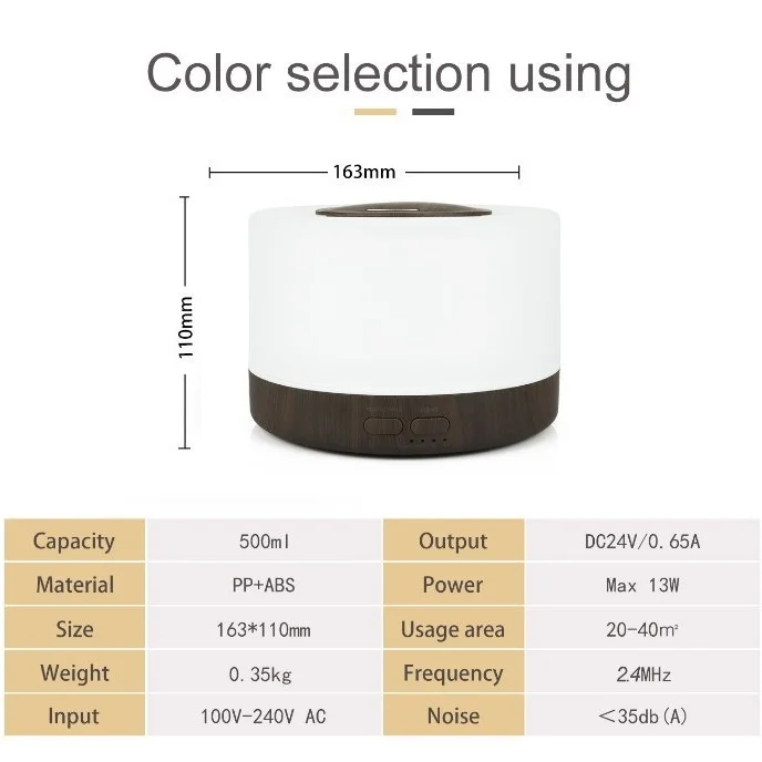 550ml Ultrasonic Essential Oil Diffuser | 7-Color LED Cool Mist Aromatherapy Humidifier - Image 4