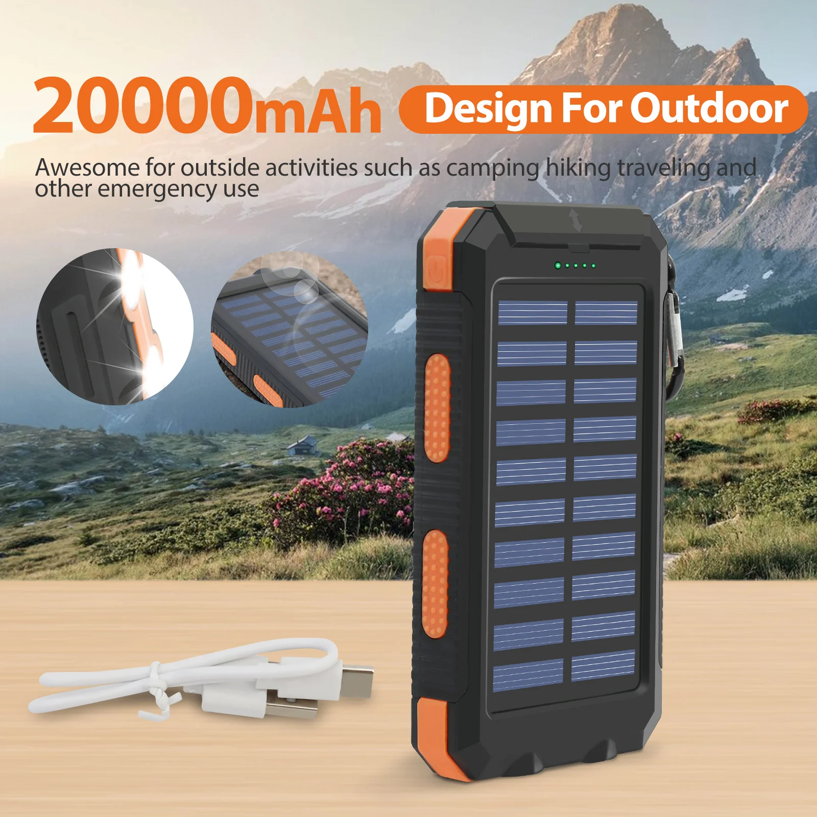 20000mAh Solar Power Bank | Portable Fast Charging & Built-in LED Light - Image 13