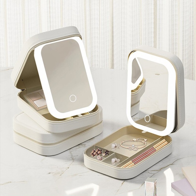 Portable Makeup Storage Box with LED Mirror – Travel Cosmetic Organizer