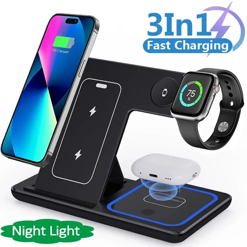 3-in-1 15W Fast Wireless Charging Station – Foldable Charger Stand