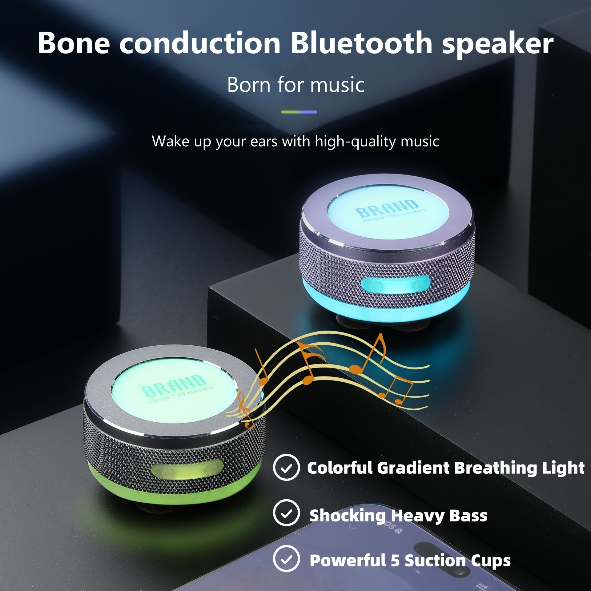Portable Bluetooth Bone Conduction Speaker – Wireless Vibration Speaker with LED Light